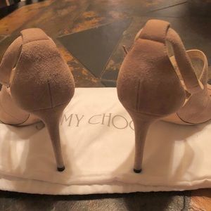 Jimmy Choo 36 1/2; Emily Nude Suede Crisscross